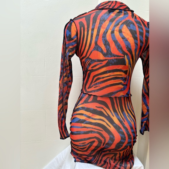 Petite Orange Zebra Print Mesh Lace Up Dress - Picture 3 of 3